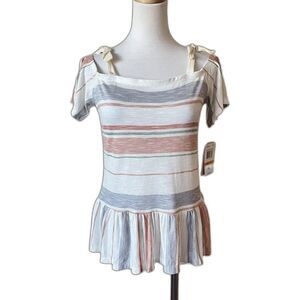NEW Copper Key Tie Shoulder Striped Top Size Small Short Sleeve